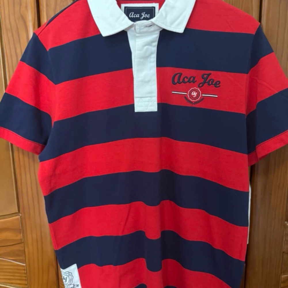 Aca Joe Red and Navy Striped Polo Shirt